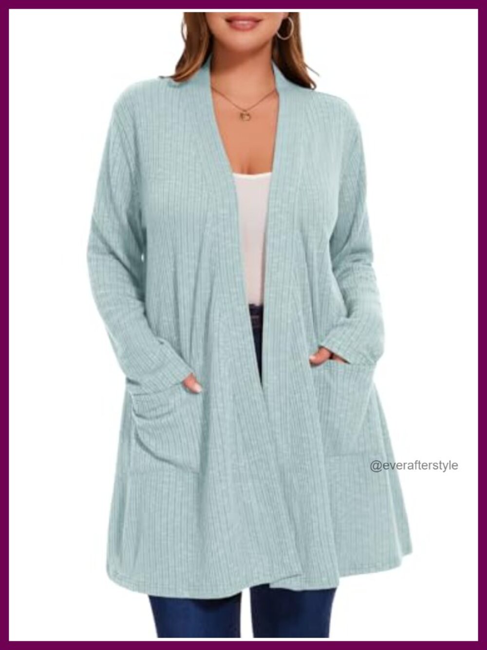 Plus Size Open Front Cardigan Long Sleeve Lightweight Sweater with Pockets